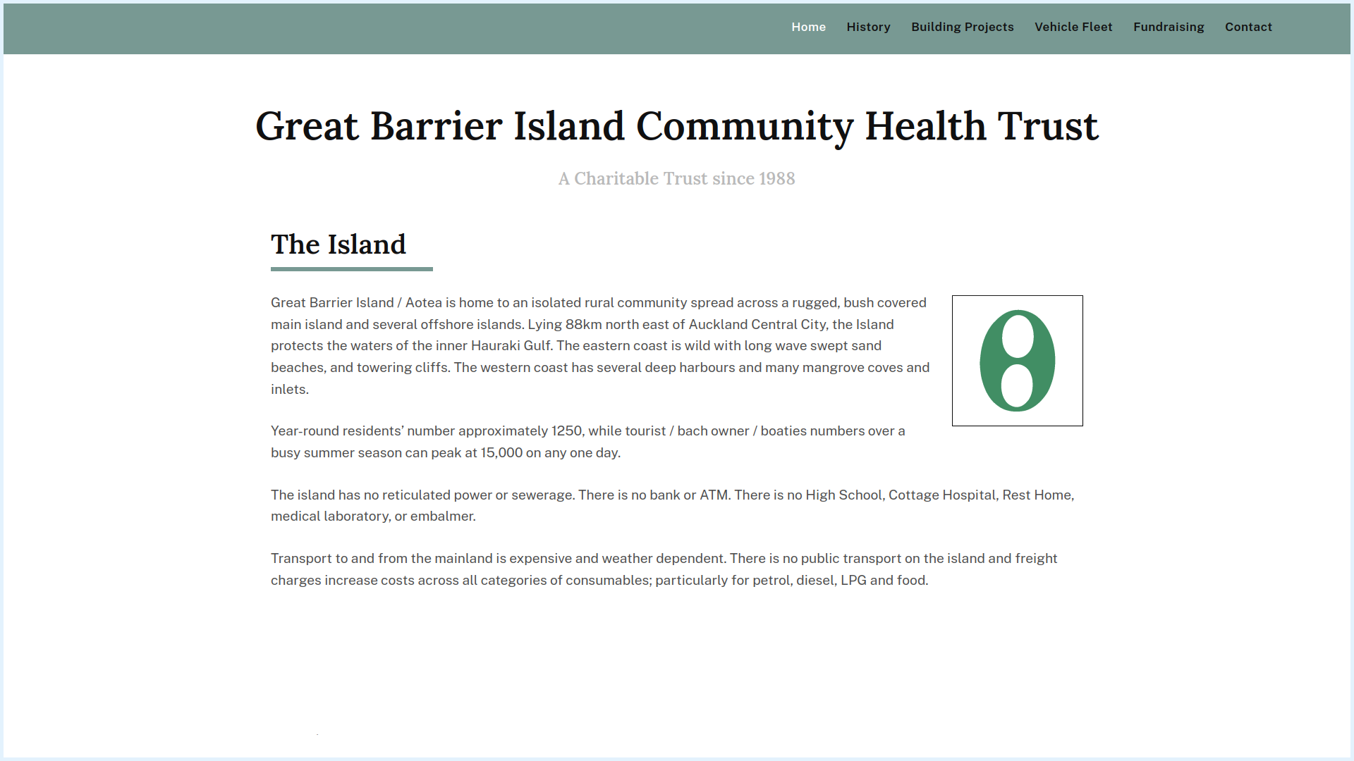 A screenshot of the Great Barrier Island Community Health Trust website