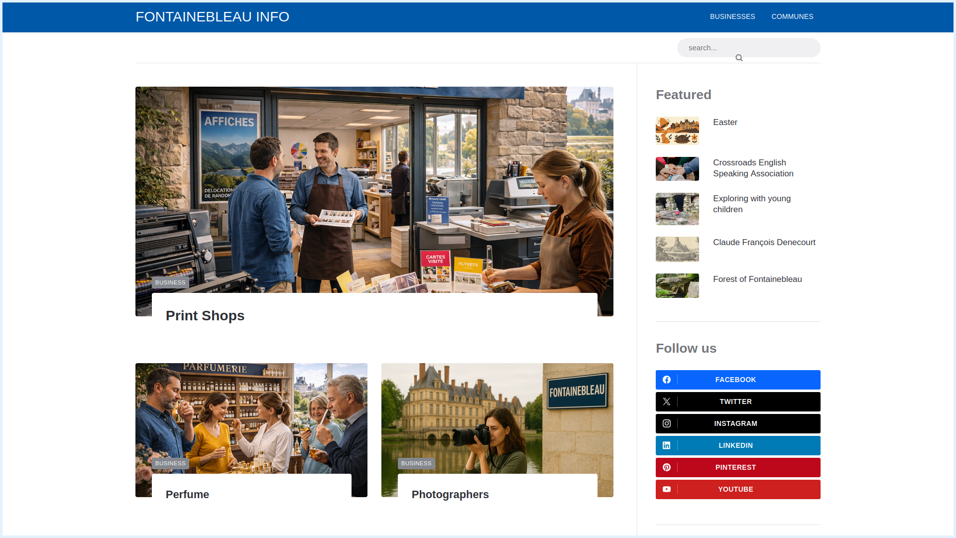A screenshot of the Fontainebleau Info website
